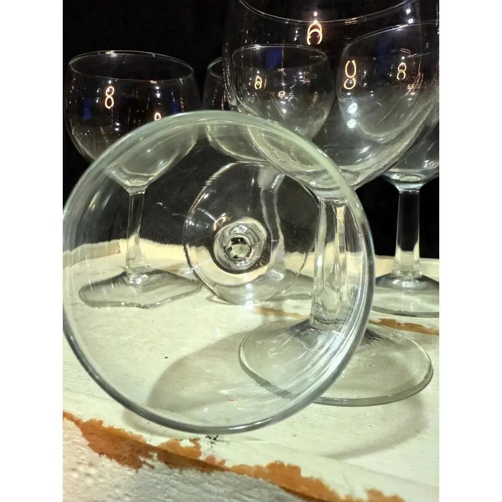 Set of 6 Vintage Clear Glass Wine Goblets Mid Century